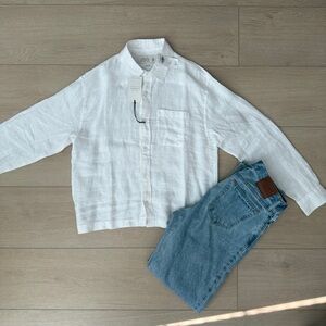 Abercrombie Men’s Medium White Cropped Linen Button-Up Shirt NWT